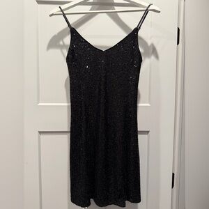 1. STATE Elegant Black Sequin Dress | Lightweight | V Neck, Mini Leg Slit